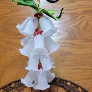 Vintage Frosted Bell Cluster Christmas Ornament 10” in long, Holly Leaves